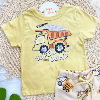 Conj. Camiseta Super Dump e Bermuda Tratores - Mostarda